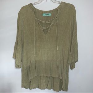 KARLIE Green Ruffle Lace-Up Top